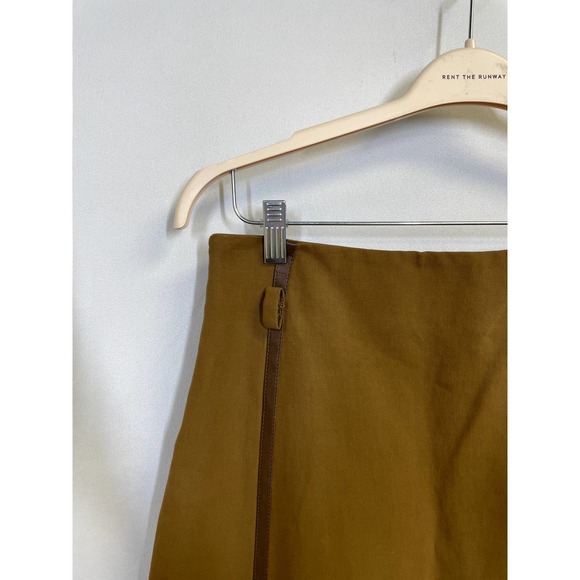 MAX MARA High Rise A Line Midi Skirt with Faux Leather Trim Brown Size 8 - Picture 3 of 9